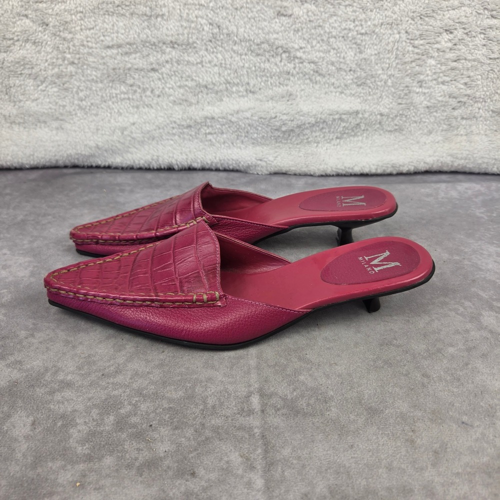 Vintage Pink Leather Mules Made in Brazil Square Toe Block Heel Slides 8.5M